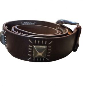 NEW Italian Brown Leather Studded Belt